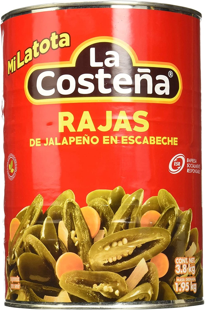 Rajas de jalapeño en escabeche 3.8 kg
